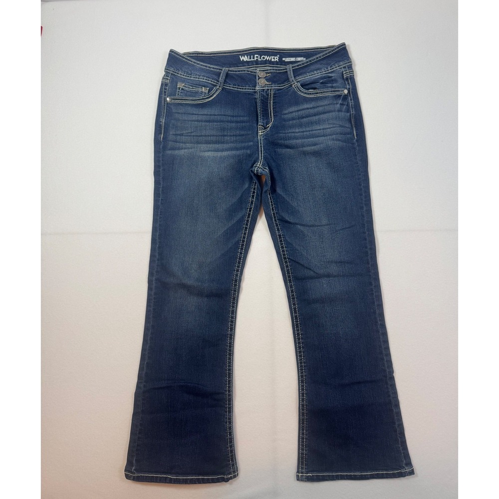 WallFlower Luscious Curvy Bootcut Jeans Women 13 Short Blue Dark Wash Y2K Style